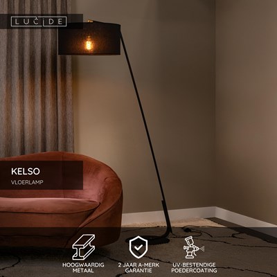 Lucide KELSO - Vloerlamp - 1xE27 - Zwart